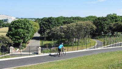 View of North Marine Park and a cyclist